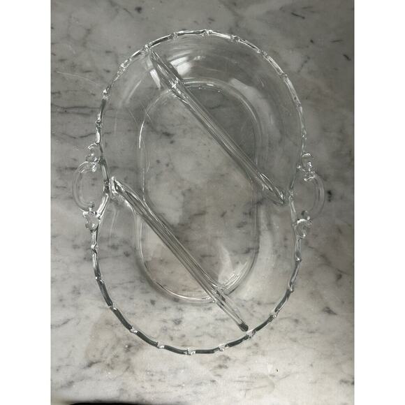 Fostoria Vintage Century Dish 3 Part Divided Handles Glass Serving Relish Nuts - Picture 2 of 13